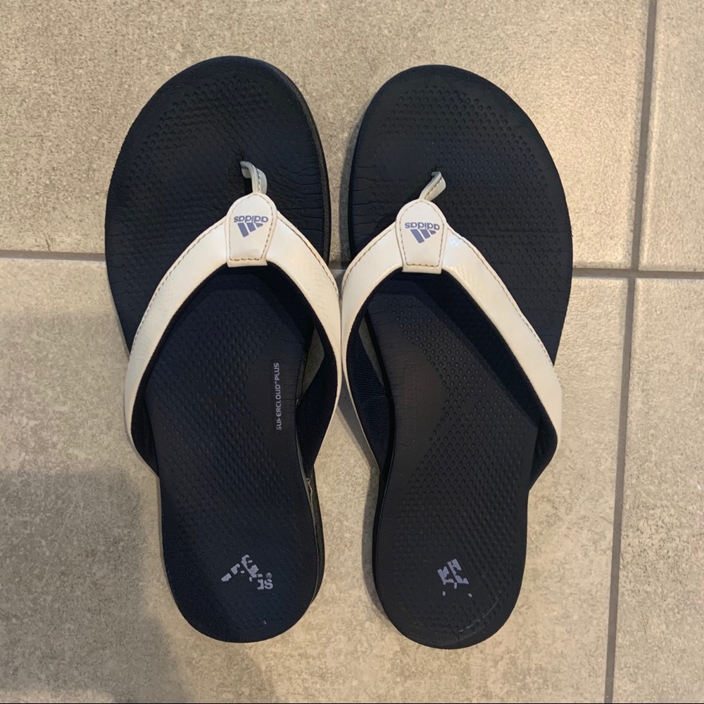 Navy and Gray Adidas Flip Flops